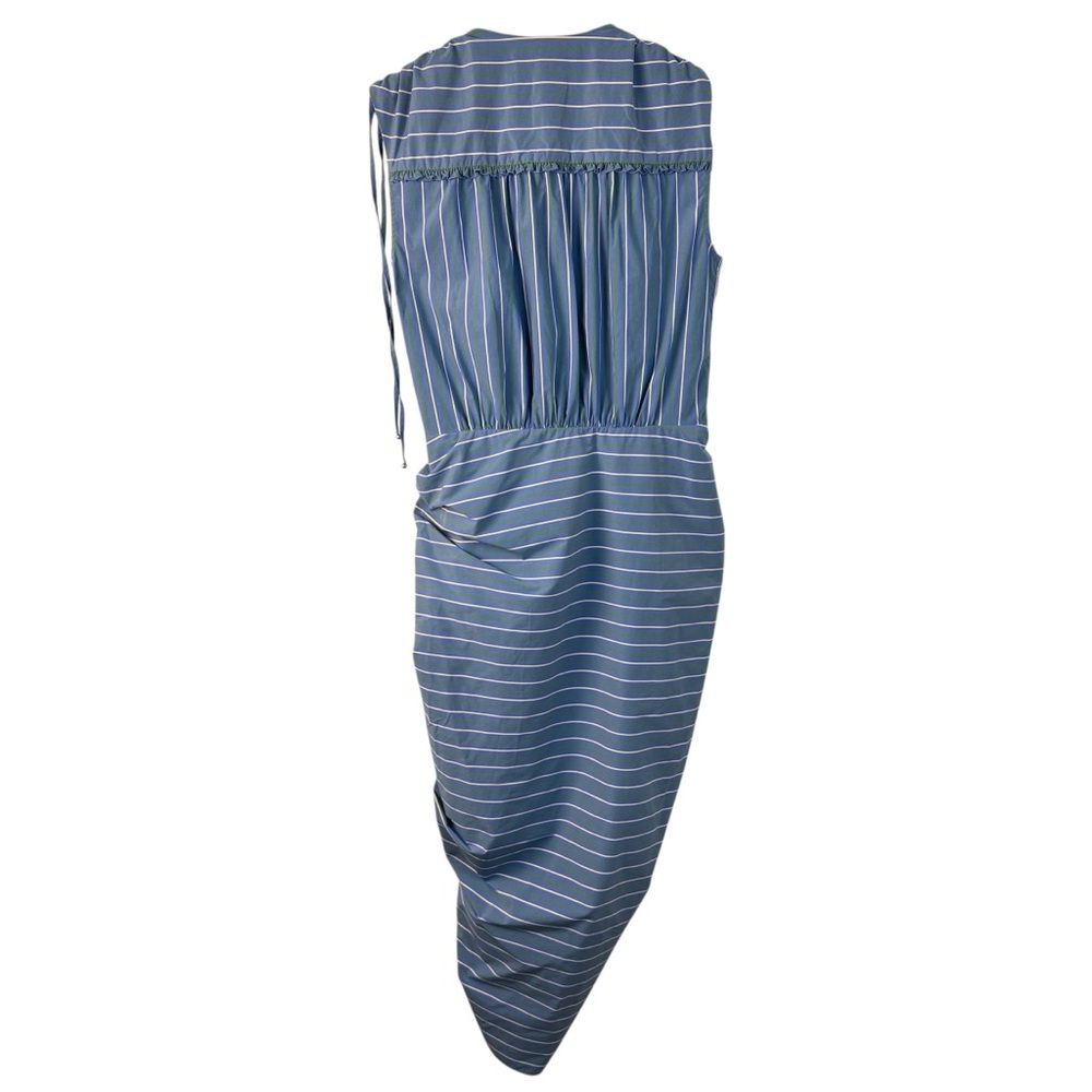 NWT Veronica Beard Teagan Stripe Ruched V-Neck Midi Dress Blue Size 6 Side Slit - Picture 10 of 16